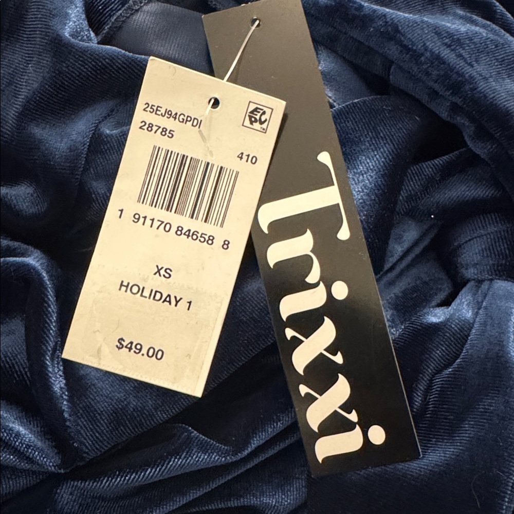 Trixxi Juniors' Puff-Sleeve Faux-Wrap Velvet Dress Blue NWT Prom Occasion Party - Picture 6 of 9